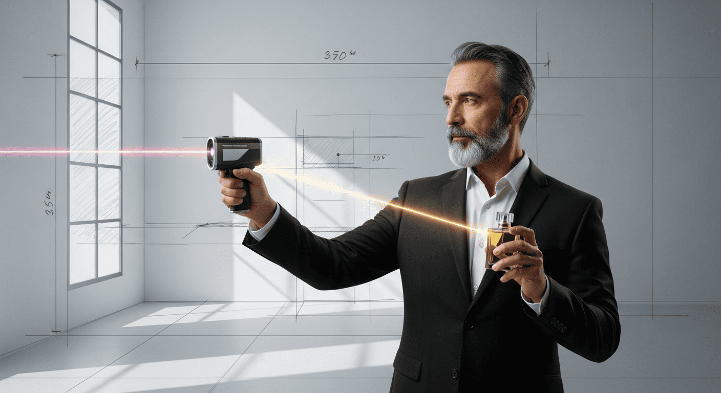 Calculating perfume trajectory with a laser.