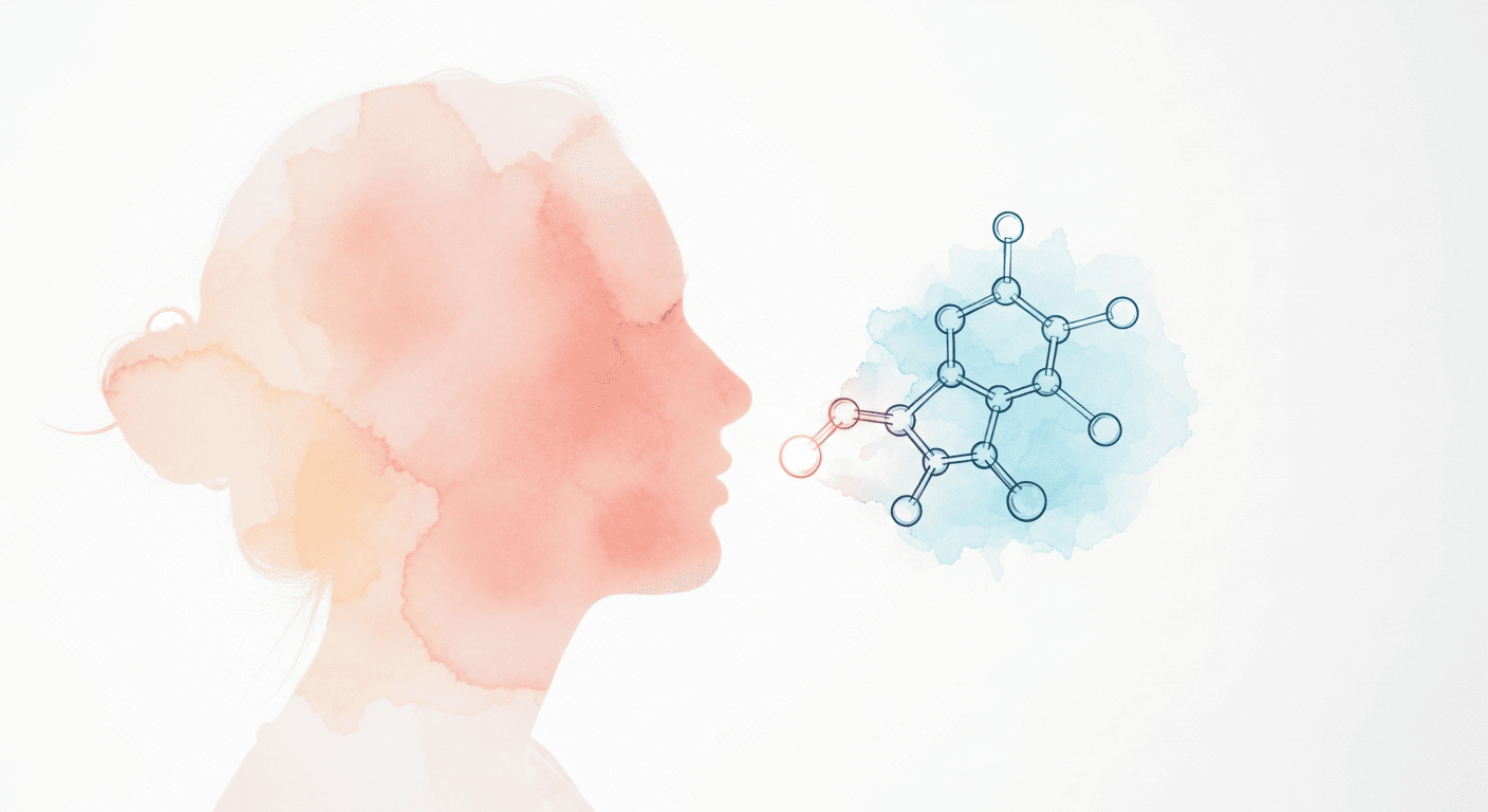 A molecule merging with a person's aura